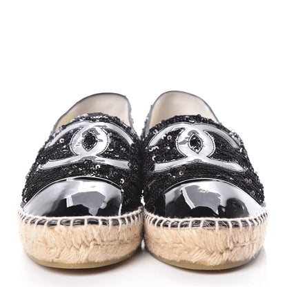 Chanel Patent Sequin CC Espadrilles 39 Black 2 of 14
