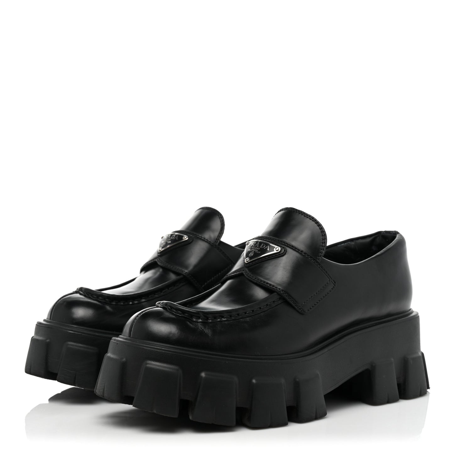 Spazzolato Rois Metal Triangle Logo Monolith 55mm Loafers 37.5 Black