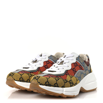 Gucci Monogram Multicolor Womens Rhyton Sneakers 37.5 Yellow Blue Great White Tabasco 4 of 12