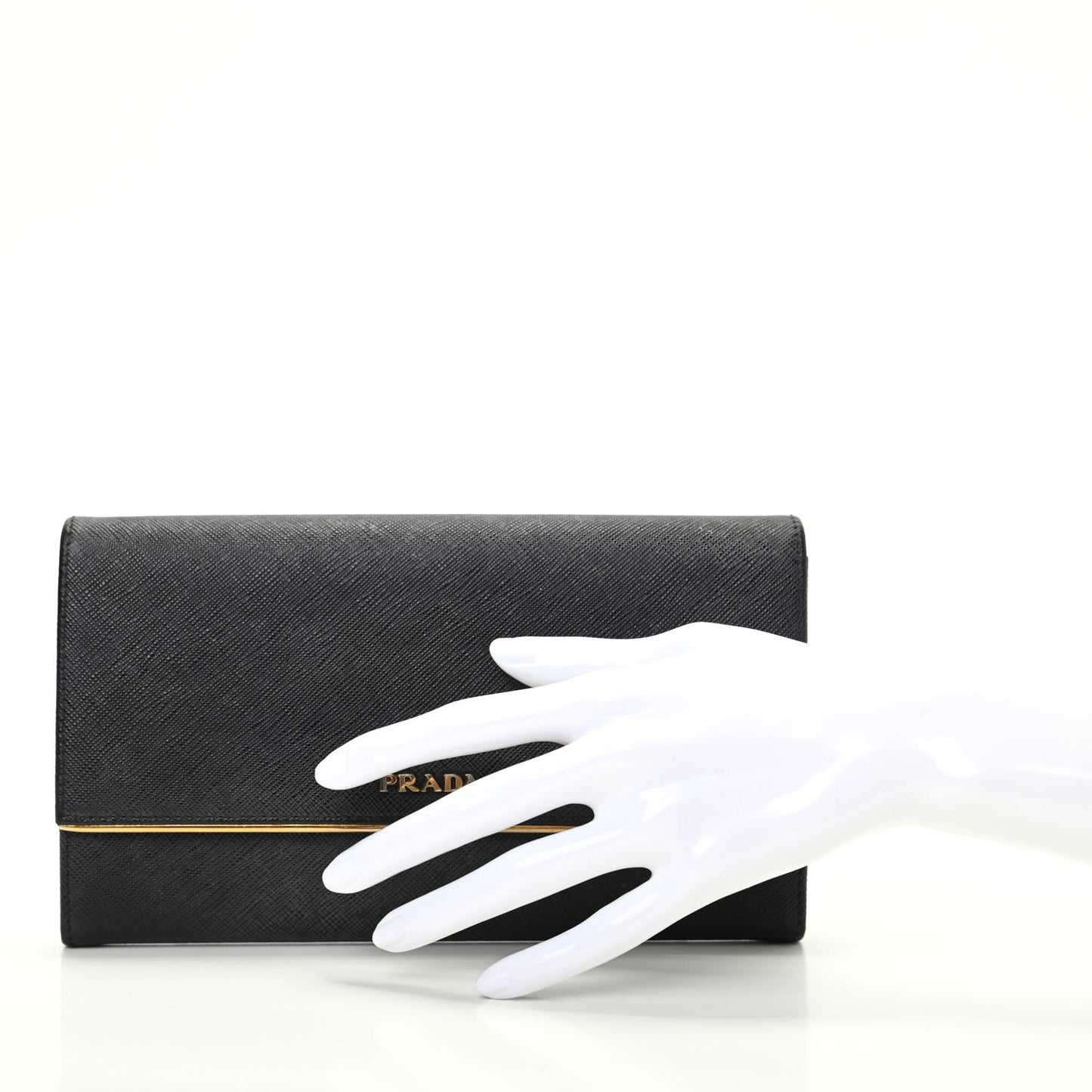 Saffiano Metal Bar Continental Flap Wallet Black