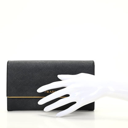 Prada Saffiano Metal Bar Continental Flap Wallet Black 2 of 6