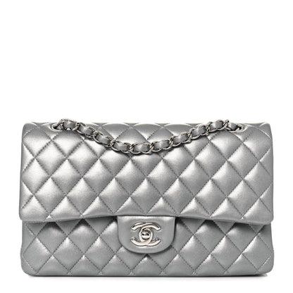 Chanel Metallic Lambskin Quilted Medium Double Flap Silver 1 of 14
