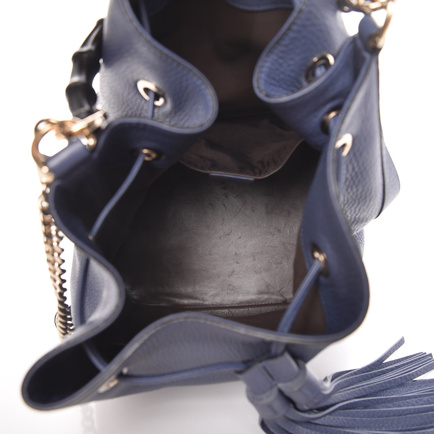 Gucci Pebbled Calfskin Miss Bamboo Bucket Bag Blue 6 of 8