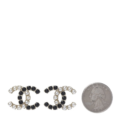 Chanel Resin Pearl CC Dazzling Domino Earrings Gold Black 2 of 4