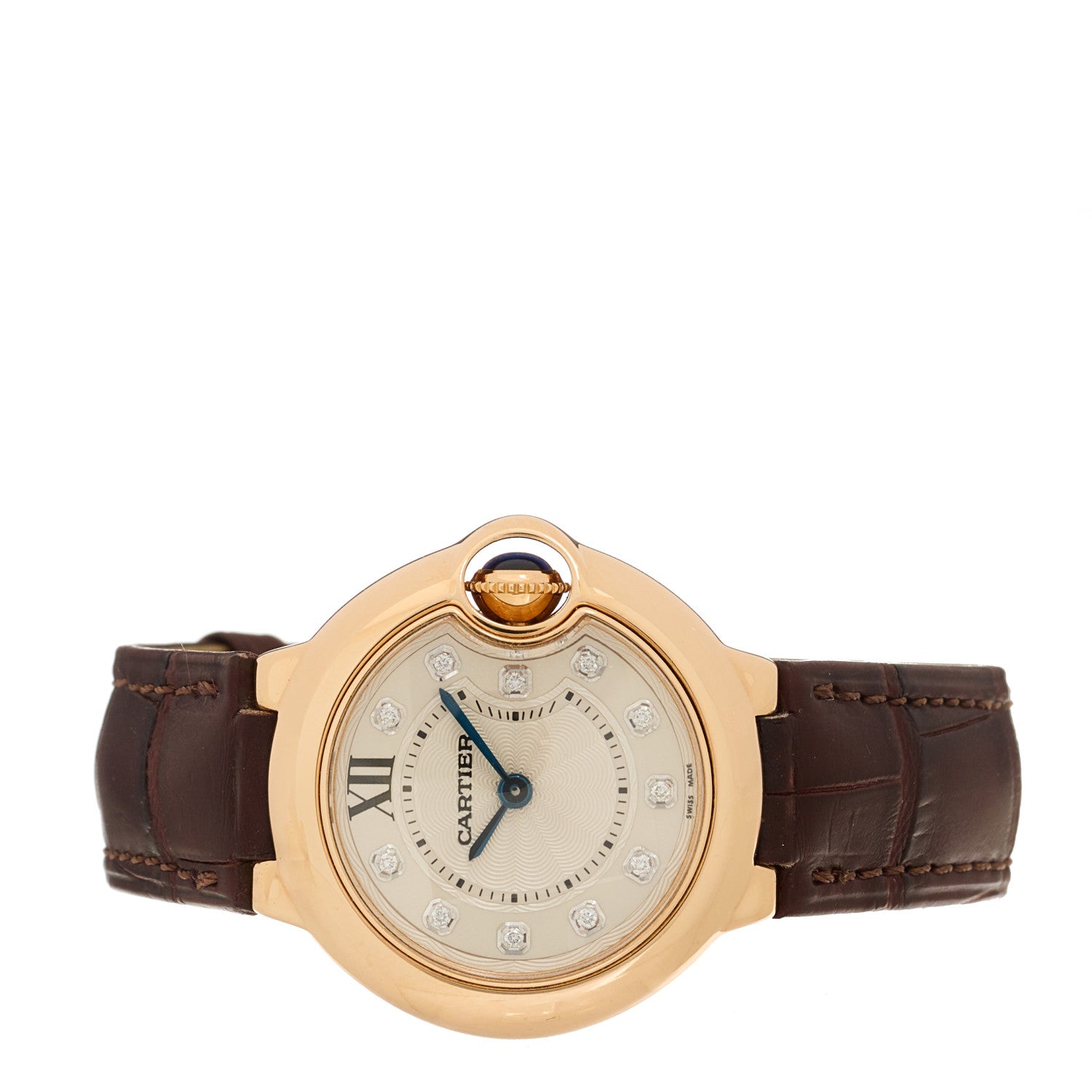 Cartier 18K Pink Gold Alligator Diamond 28mm Ballon Bleu De Cartier Quartz Watch Brown 2 of 5