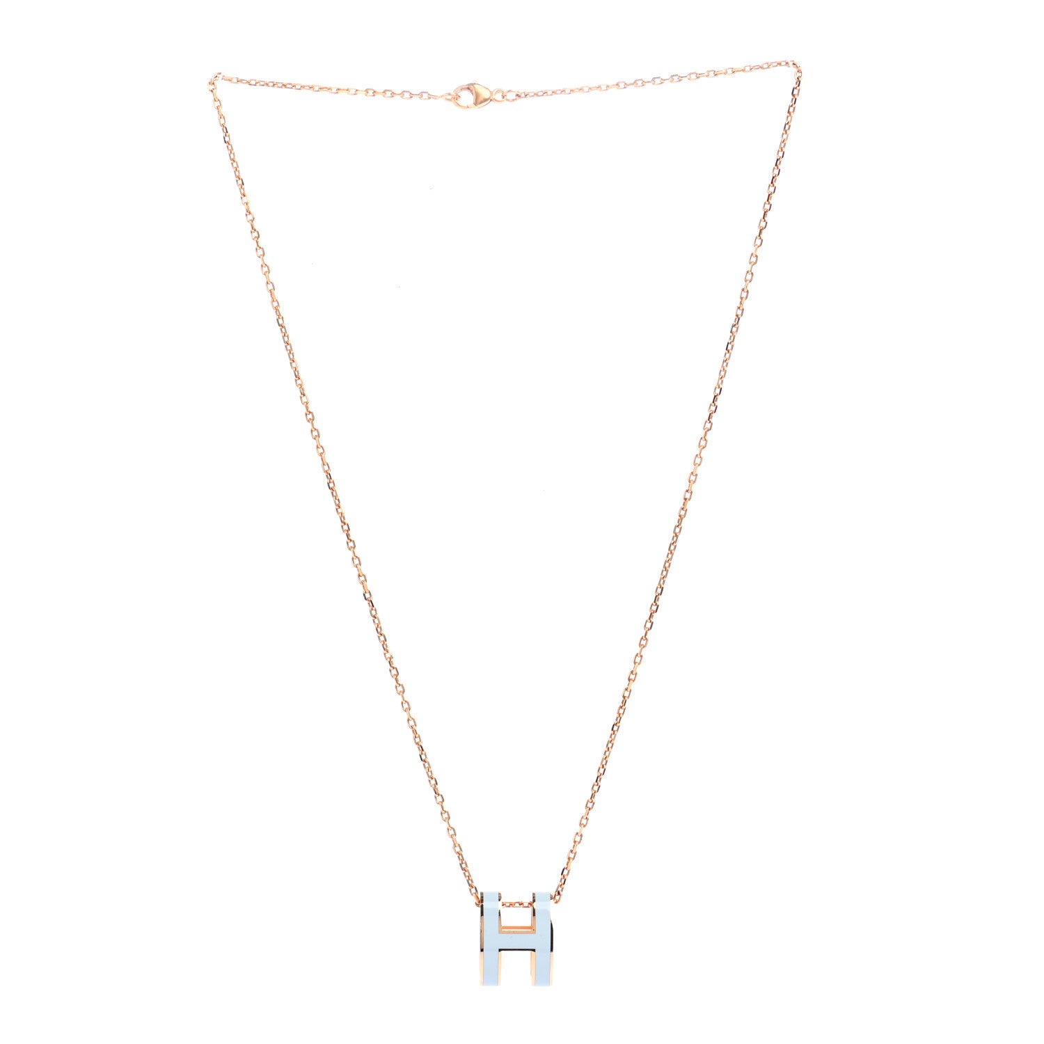 Hermes Lacquered Gold Pop H Pendant Necklace Bleu Pastel 3 of 8