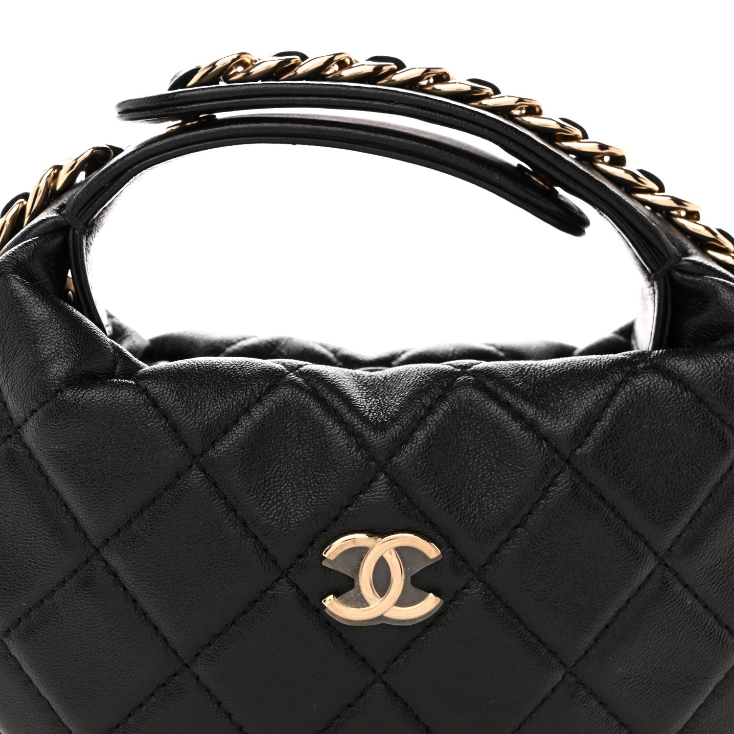Chanel Lambskin Quilted Chain Around Pouch Hobo Black 1878367