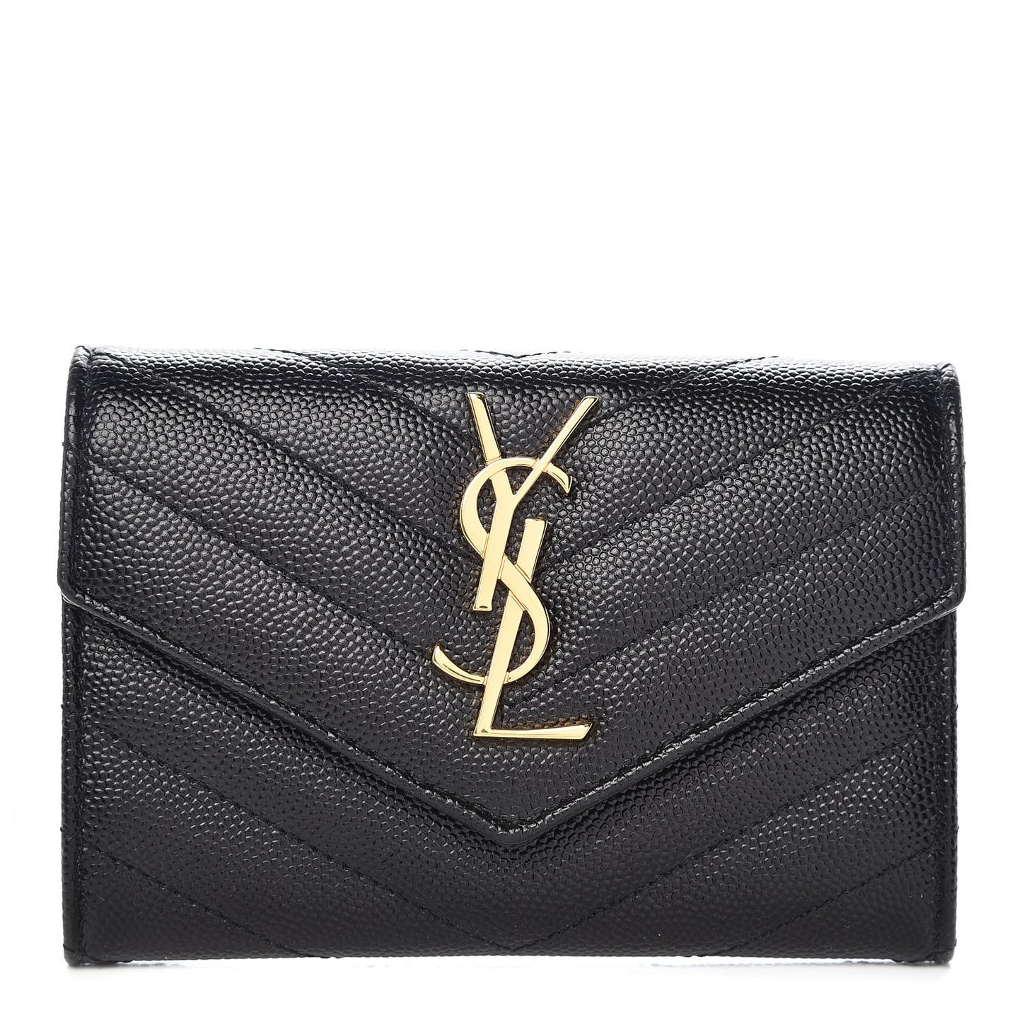 Grain De Poudre Matelasse Chevron Small Monogram Envelope Wallet Black