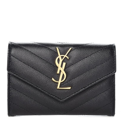 Saint Laurent Grain De Poudre Matelasse Chevron Small Monogram Envelope Wallet Black 1 of 7