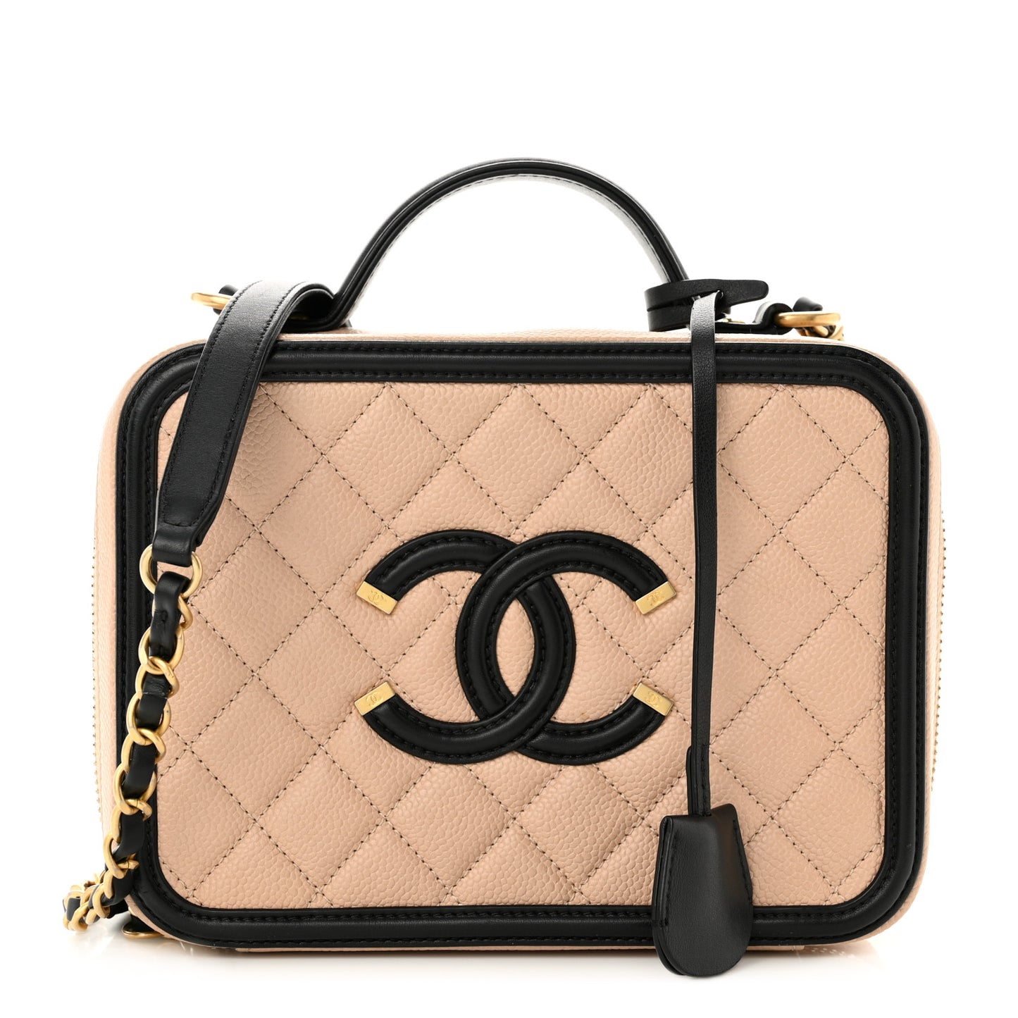 Caviar Quilted Medium CC Filigree Vanity Case Beige Black