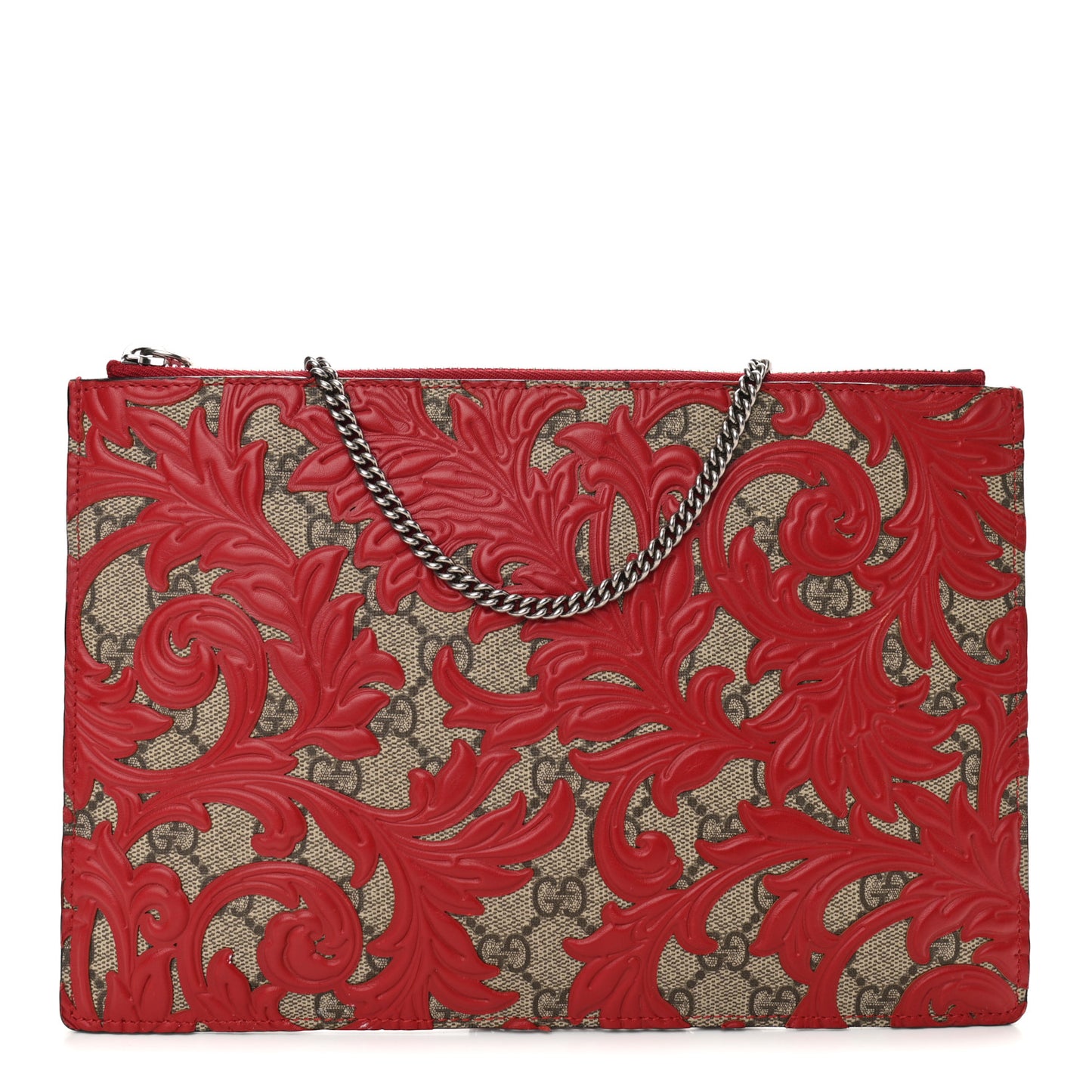 GG Supreme Monogram Arabesque Chain Pouch Hibiscus Red
