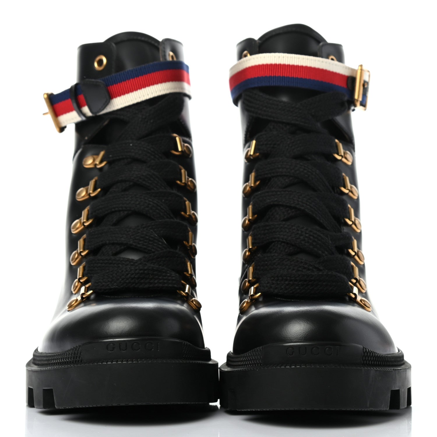Gucci Calfskin Sylvie Web Womens Lace Up Combat Boots 39 Black 2 of 7