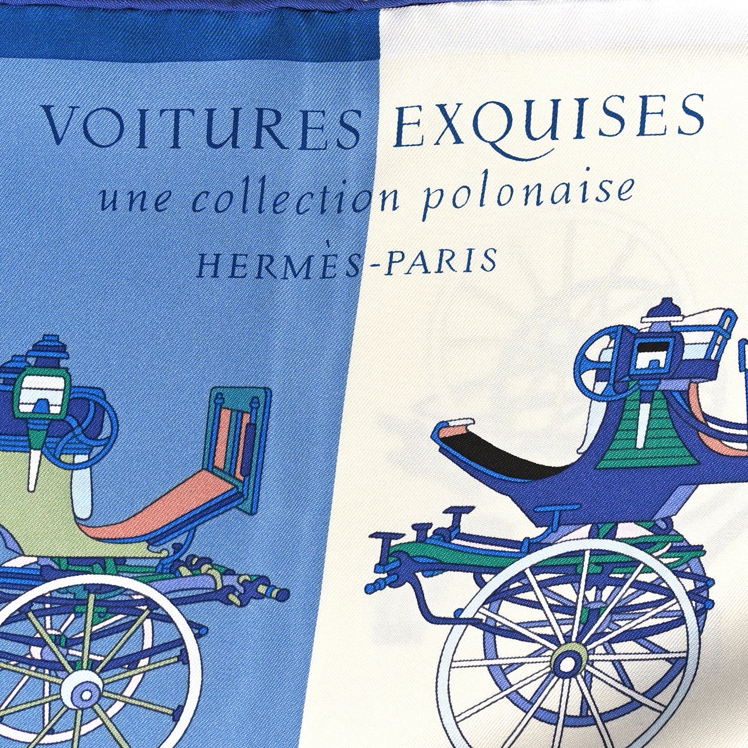 Hermes Silk Voitures Exquises Scarf 90 Bleu Jean Aqua White 2 of 3