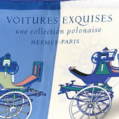 Hermes Silk Voitures Exquises Scarf 90 Bleu Jean Aqua White 2 of 3