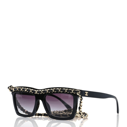 Chanel Acetate Metal Calfskin Chain Rectangle Sunglasses 71627A Black 1 of 8