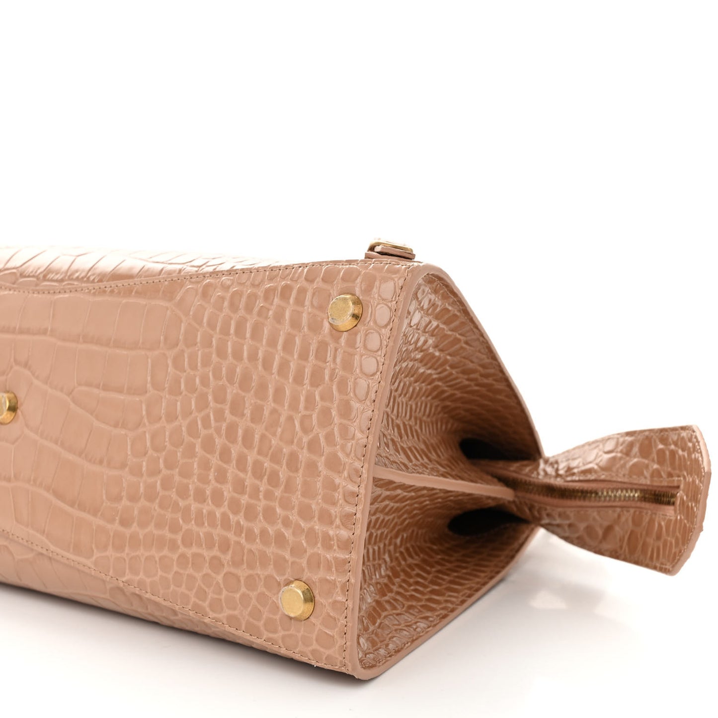 Shiny Supple Calfskin Crocodile Embossed Neo Classic Gold Hardware City Nude Beige