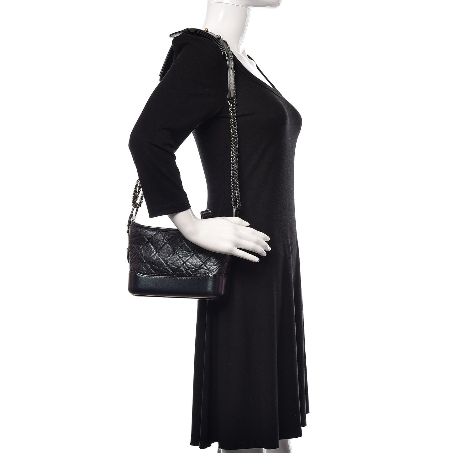 Iridescent Aged Calfskin Quilted Small Gabrielle Hobo Black
