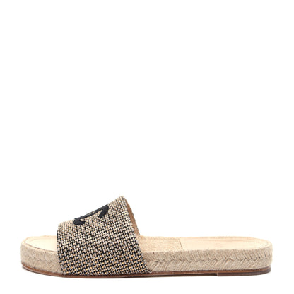 Chanel Metallic Tweed CC Espadrille Slip On Sandals 37 Beige Black 1 of 11