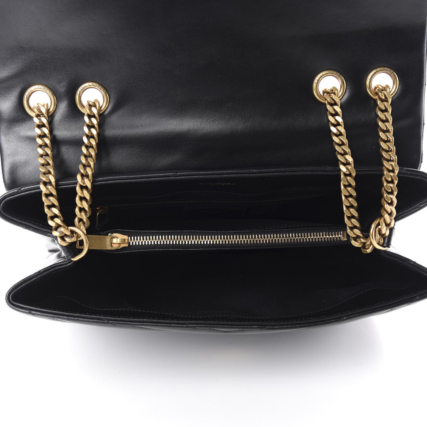 Calfskin Y Quilted Monogram Medium Loulou Chain Satchel Black