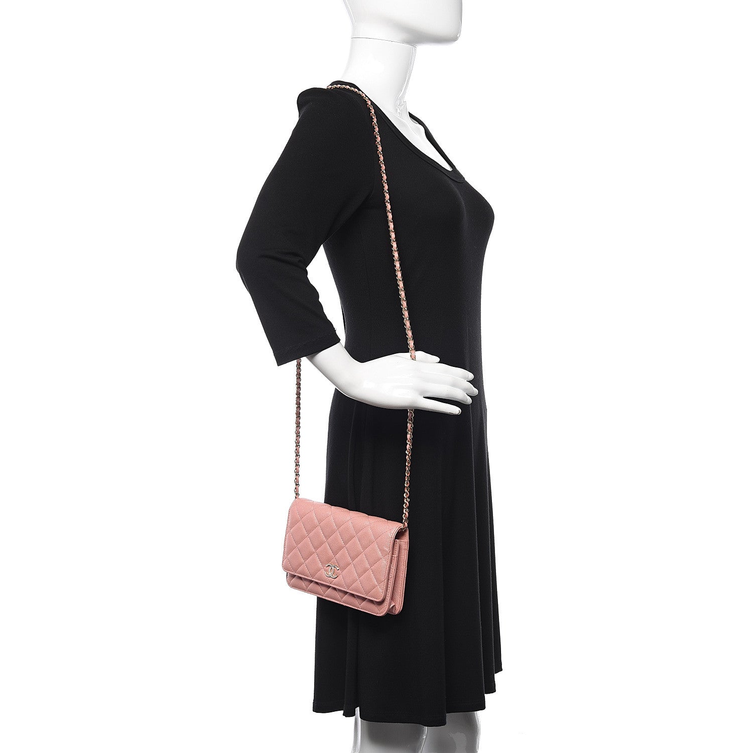 Chanel Iridescent Caviar Quilted Wallet on Chain WOC Rose Pink 2 of 11