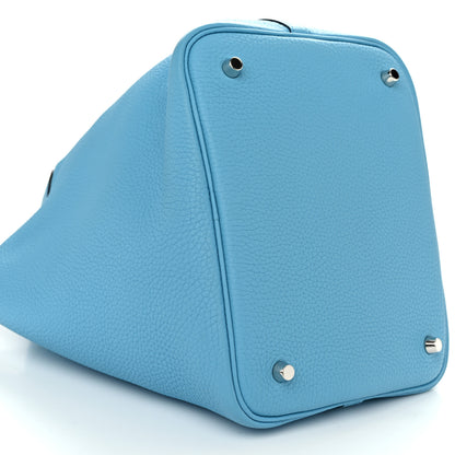 Hermes Taurillon Clemence Swift Eclat Picotin Lock 22 MM Bleu du Nord Rouge de Coeur 9 of 10