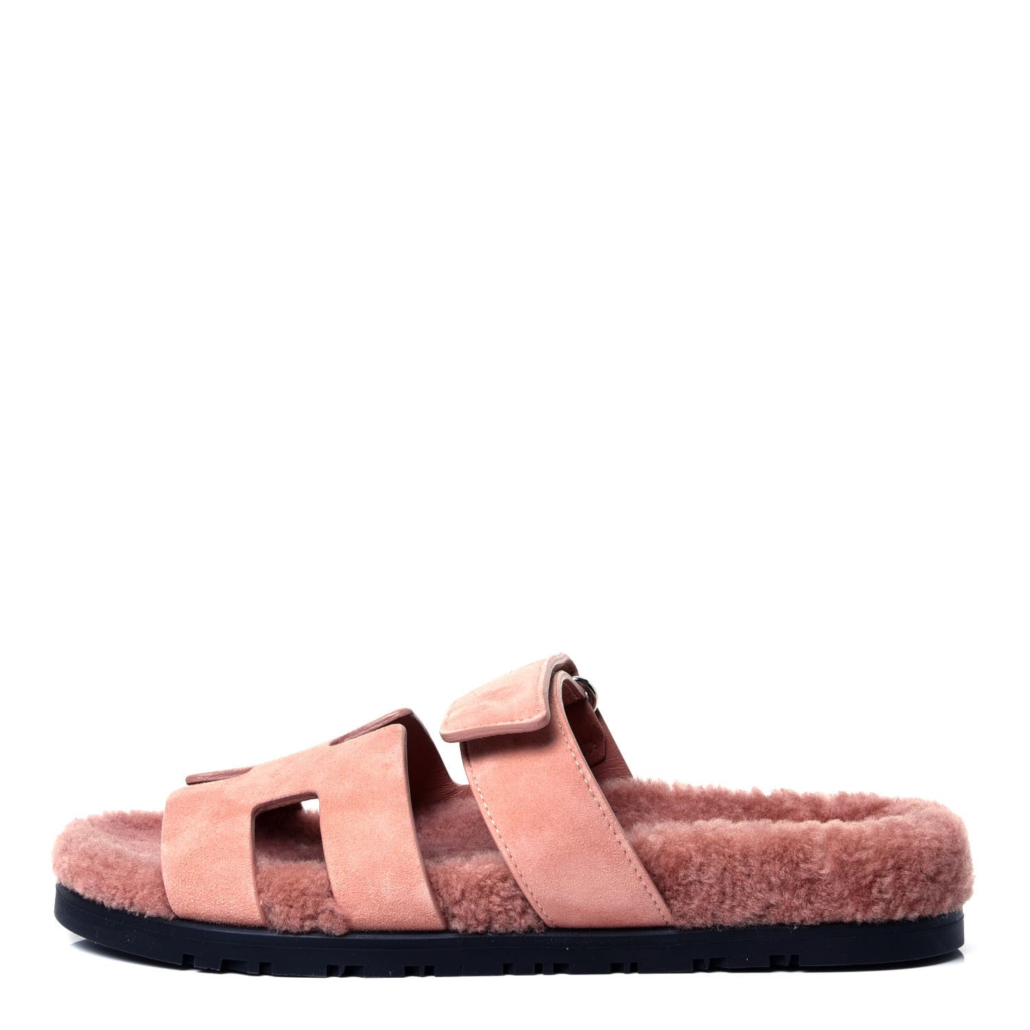 Hermes Suede Goatskin Woolskin Womens Chypre Sandals 38 Rose Aube 1 of 5