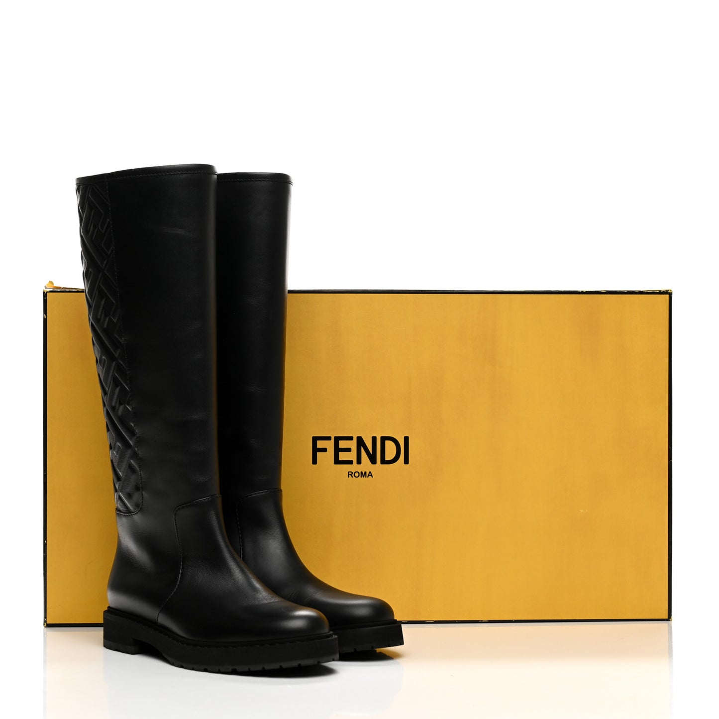 Vitello Nappa FF Embossed Tall Boots 37 Black