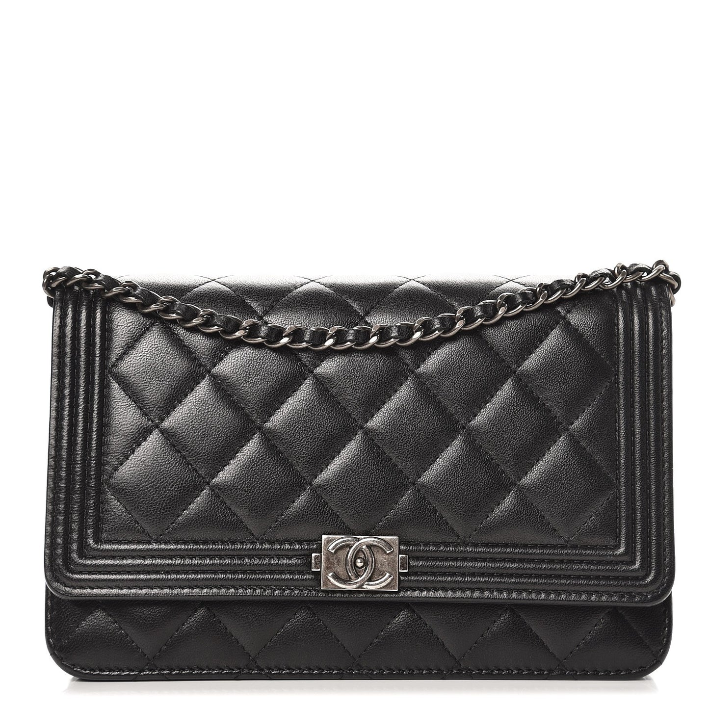 Lambskin Quilted Boy Wallet On Chain WOC Black
