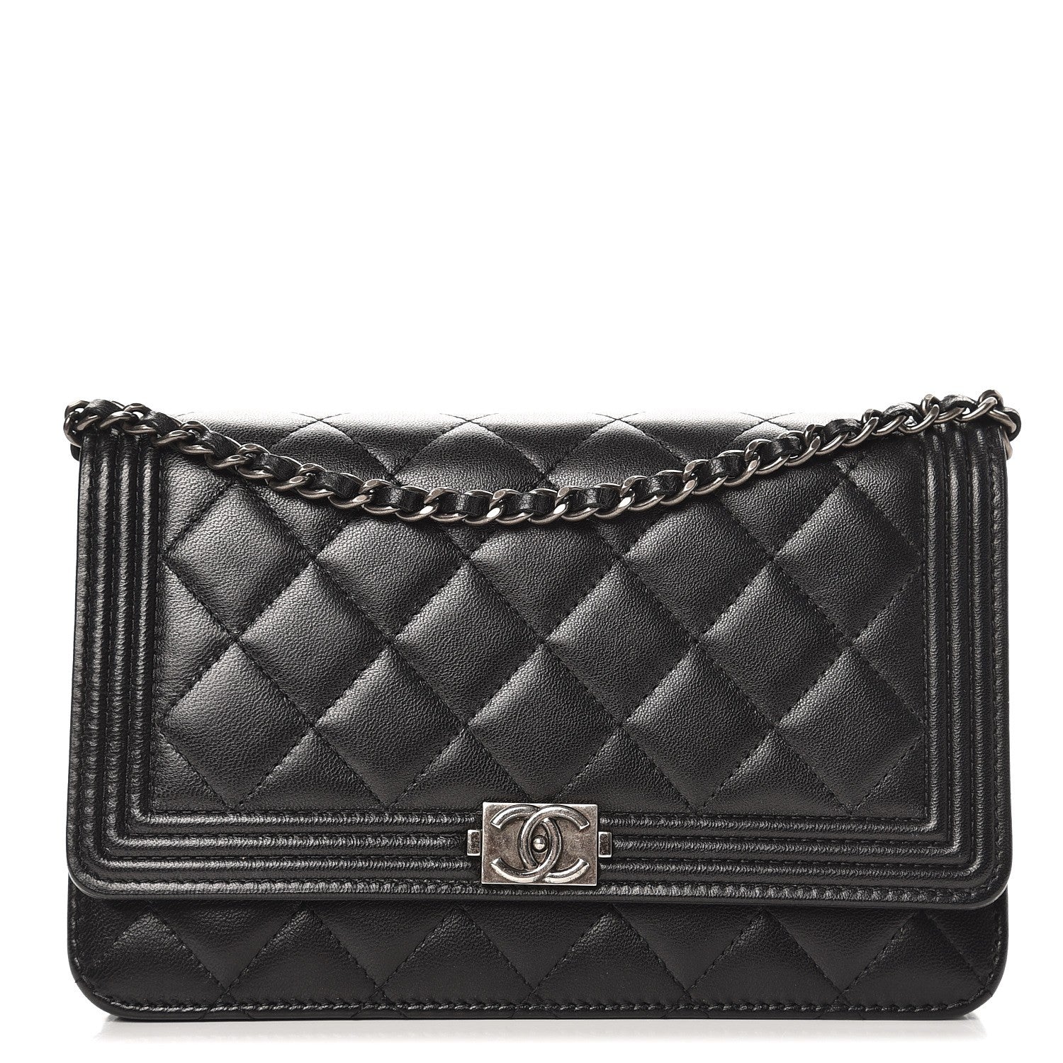 Chanel Lambskin Quilted Boy Wallet On Chain WOC Black 1 of 9