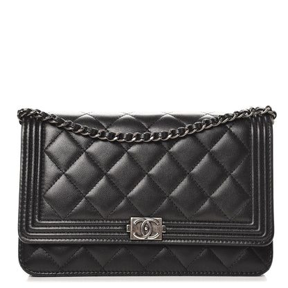 Chanel Lambskin Quilted Boy Wallet On Chain WOC Black 1 of 9