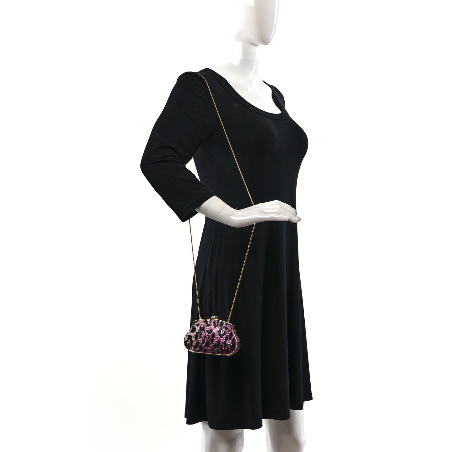 Crystal Leopard Minaudiere Clutch Pink Black Gold