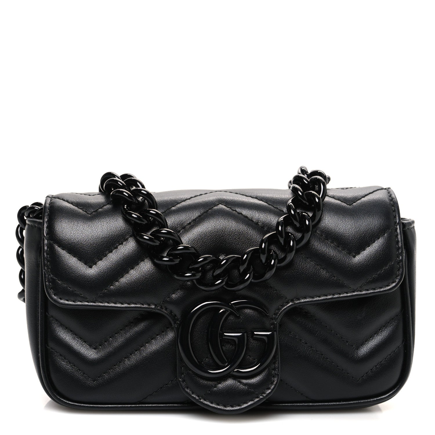 Gucci Calfskin Matelasse Monochrome GG Marmont Chain Belt Bag Black 1 of 10