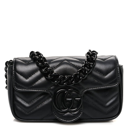 Gucci Calfskin Matelasse Monochrome GG Marmont Chain Belt Bag Black 1 of 10