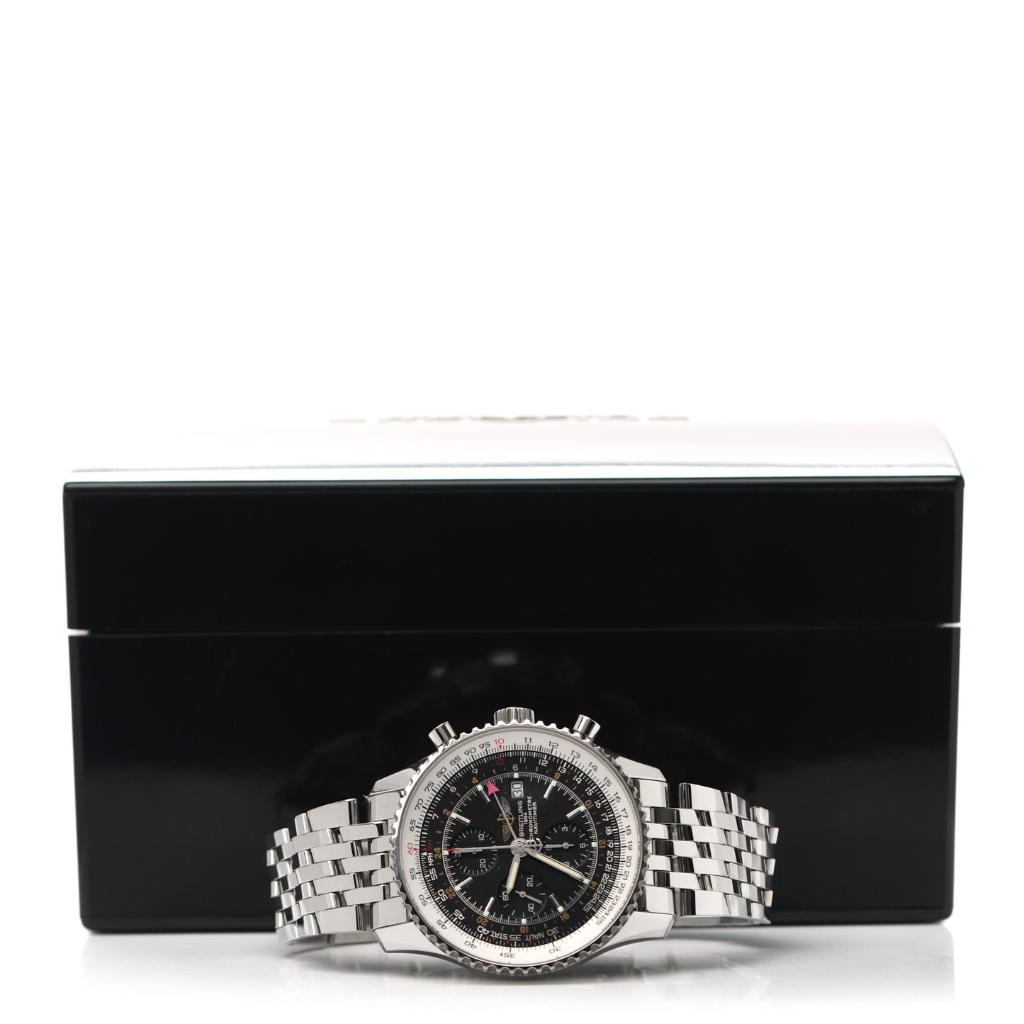 Stainless Steel 46mm Navitimer GMT World Automatic Watch Black A24322