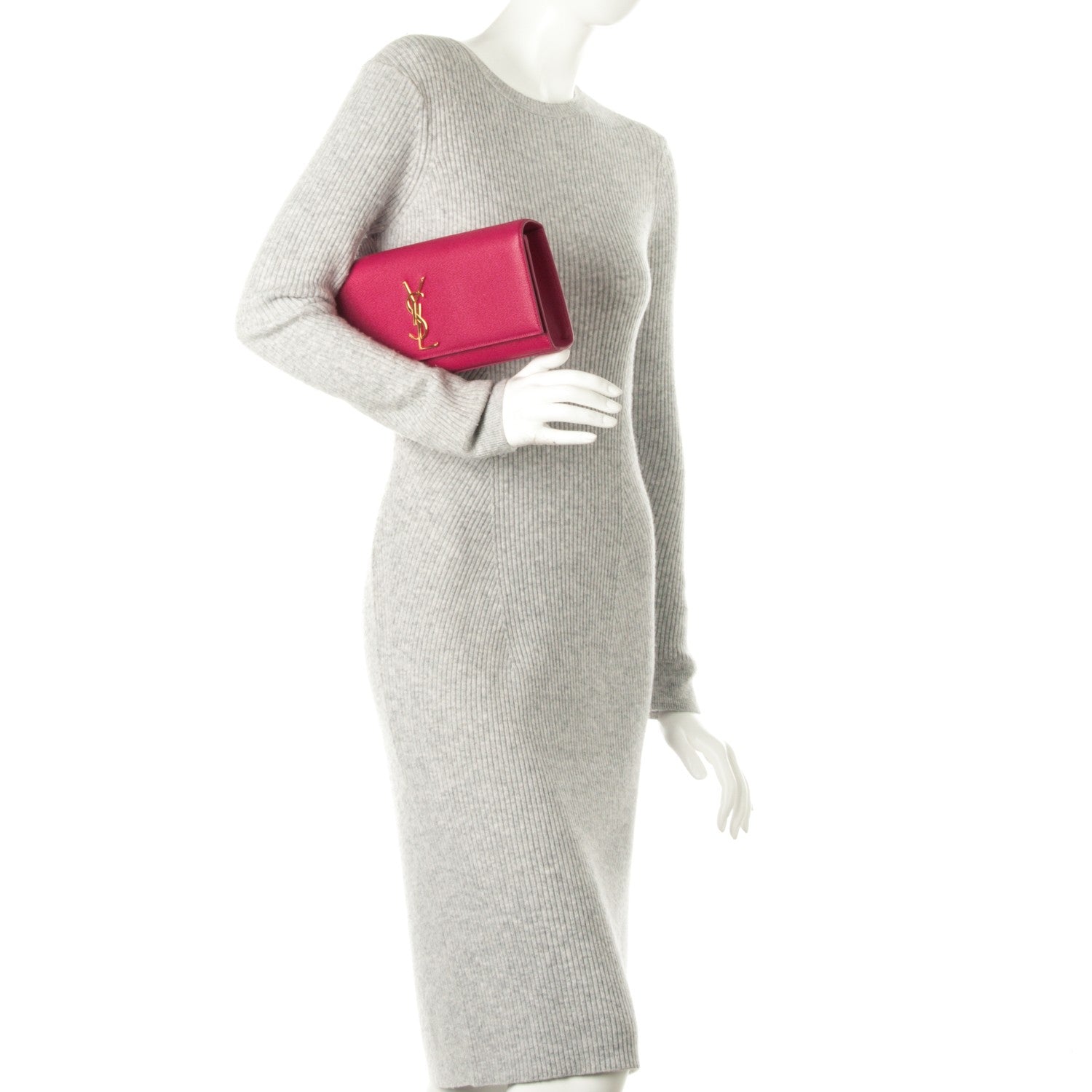 Saint Laurent Grain De Poudre Classic Monogram Clutch Bubblegum 2 of 7