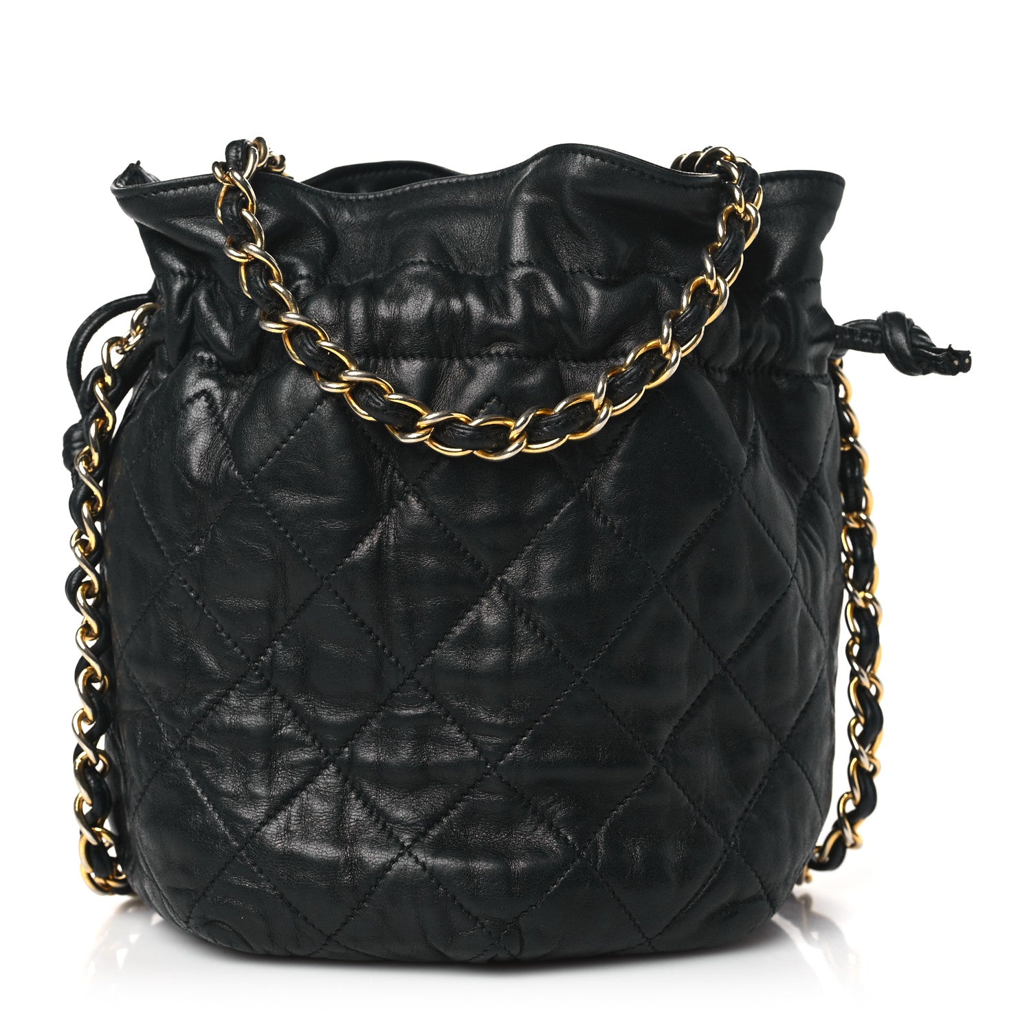 Chanel Lambskin Quilted Mini Drawstring Bucket Bag Black 1 of 12