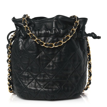 Chanel Lambskin Quilted Mini Drawstring Bucket Bag Black 1 of 12