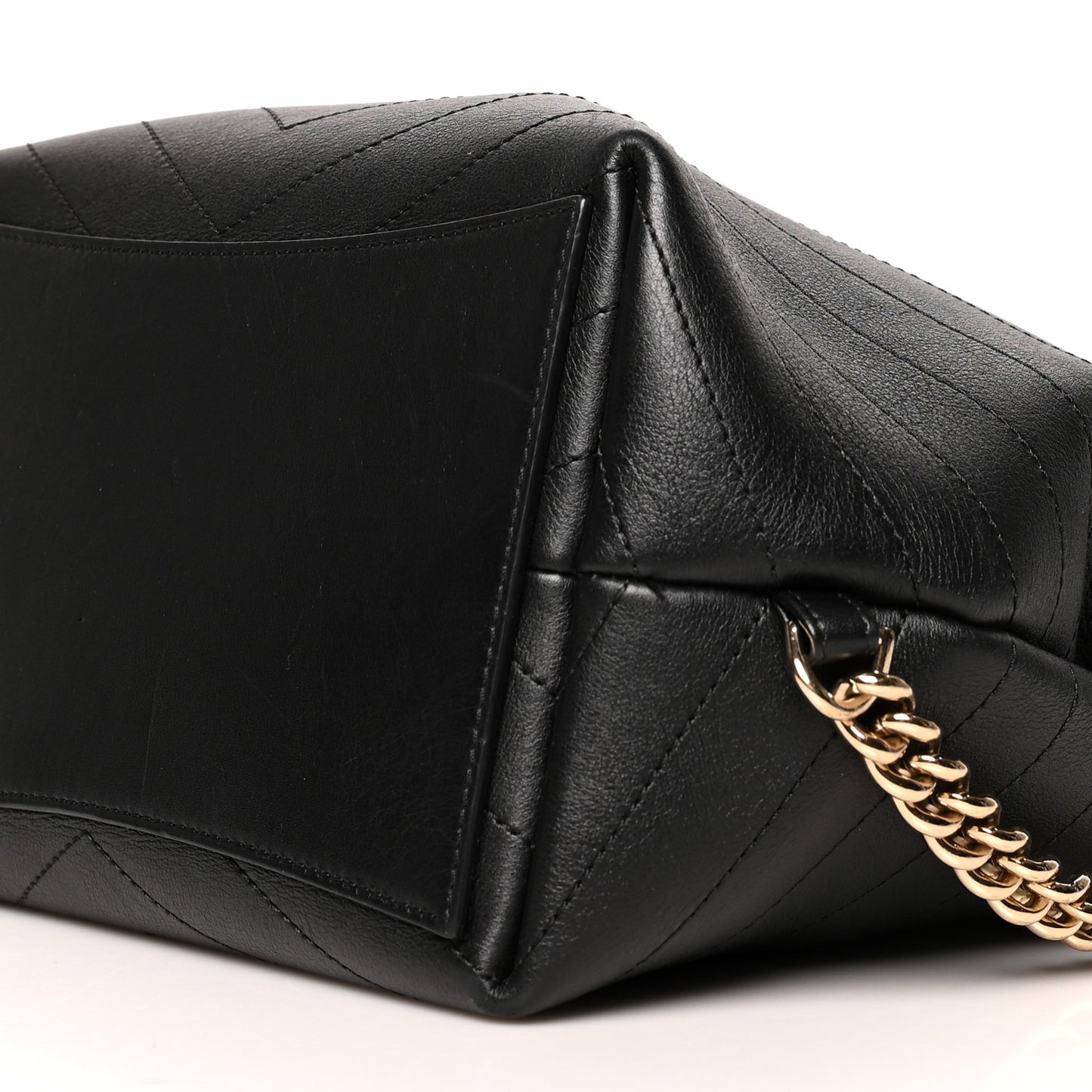 Grained Calfskin Chevron Stitched Backpack Black