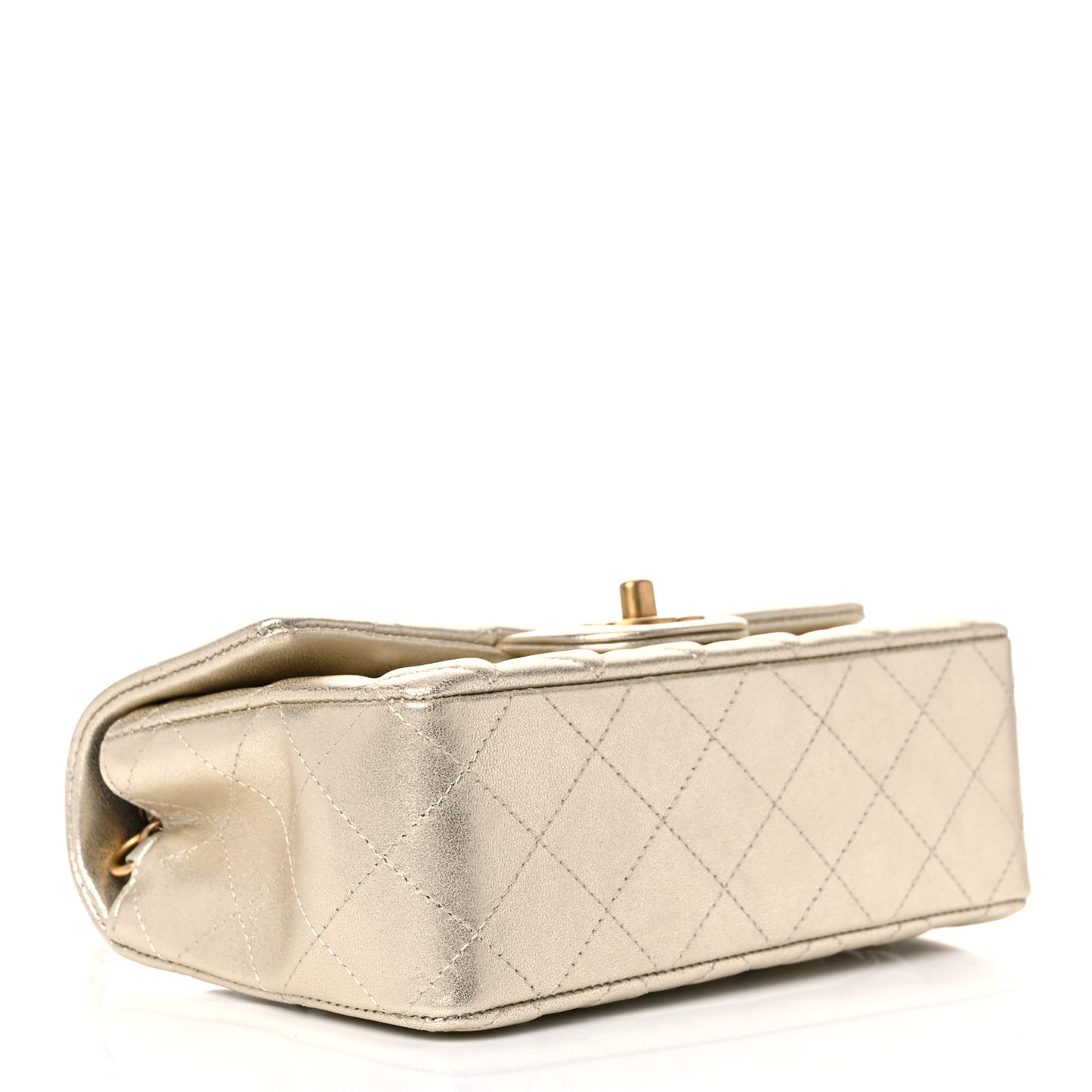 Metallic Lambskin Quilted Mini Rectangular Flap Gold