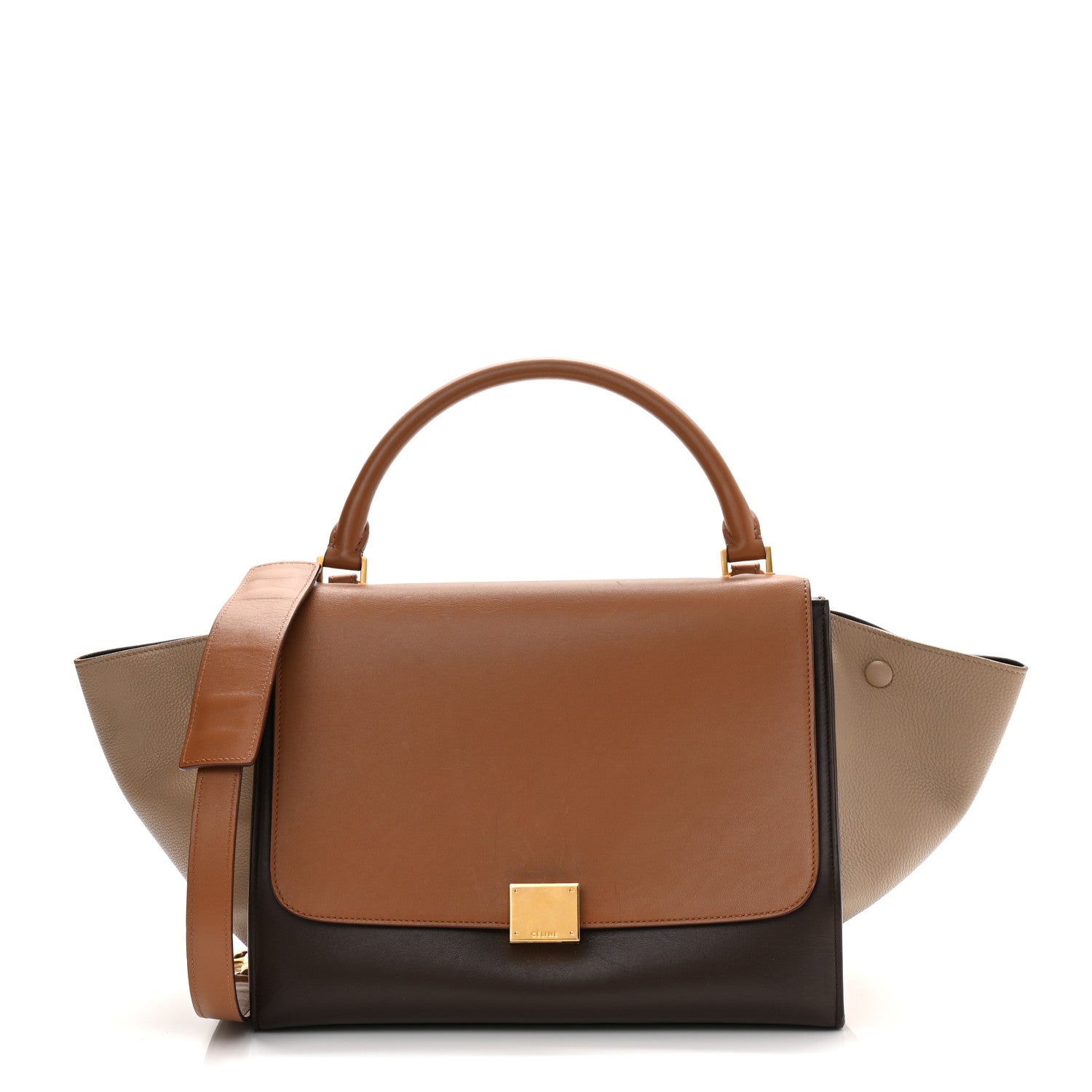 Celine Satin Baby Grained Calfskin Medium Tri-Color Trapeze Tan 1 of 12