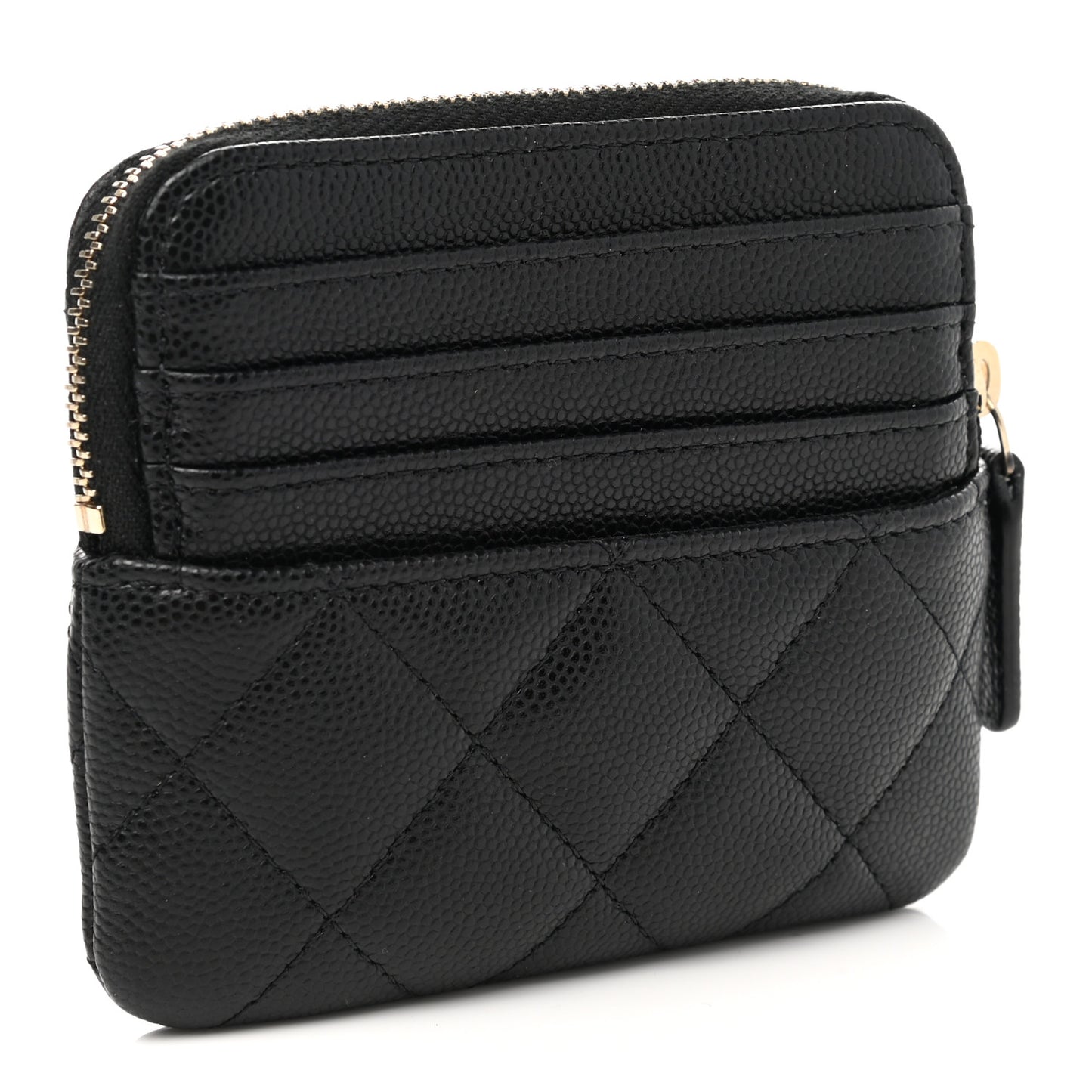 Caviar Quilted Zip Card Holder Wallet Black
