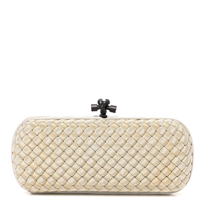 Bottega Veneta Silk Faille Intrecciato Knot Clutch Mist 1 of 6