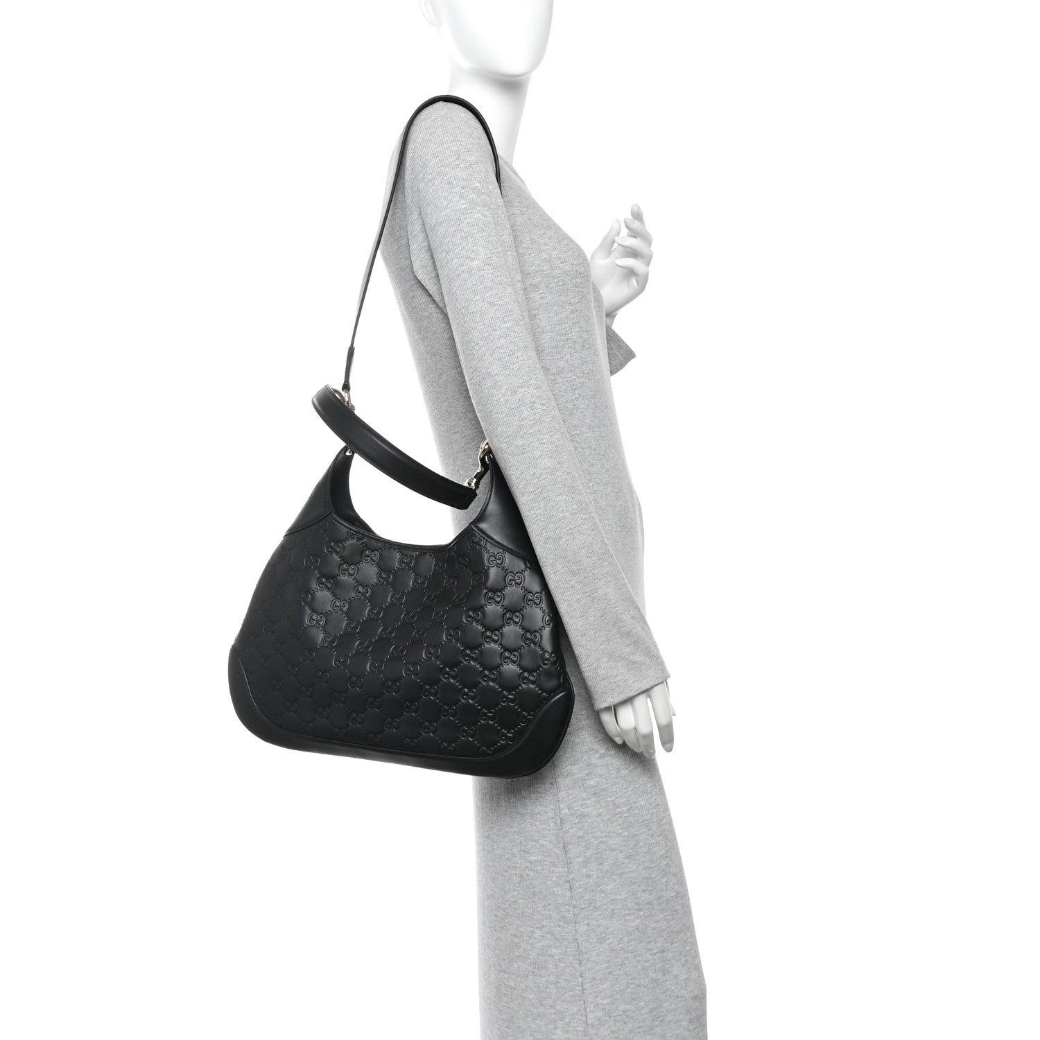 Gucci GG Calfskin Embossed B Medium Shoulder Bag Arabella Black 2 of 10