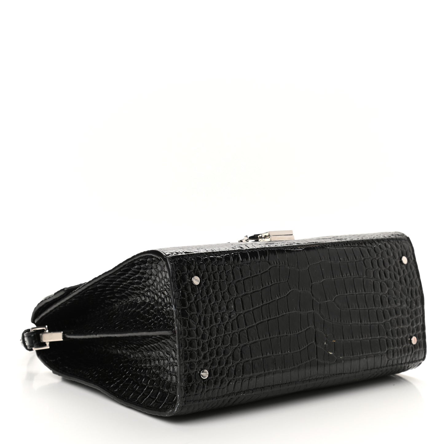 Calfskin Crocodile Embossed Medium Classic Monogram Cassandra Top Handle Black Rouge Legion