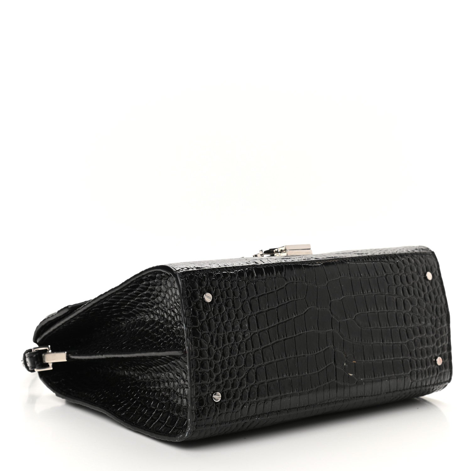 Saint Laurent Calfskin Crocodile Embossed Medium Classic Monogram Cassandra Top Handle Black Rouge Legion 4 of 12