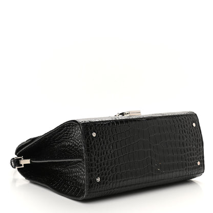 Saint Laurent Calfskin Crocodile Embossed Medium Classic Monogram Cassandra Top Handle Black Rouge Legion 4 of 12