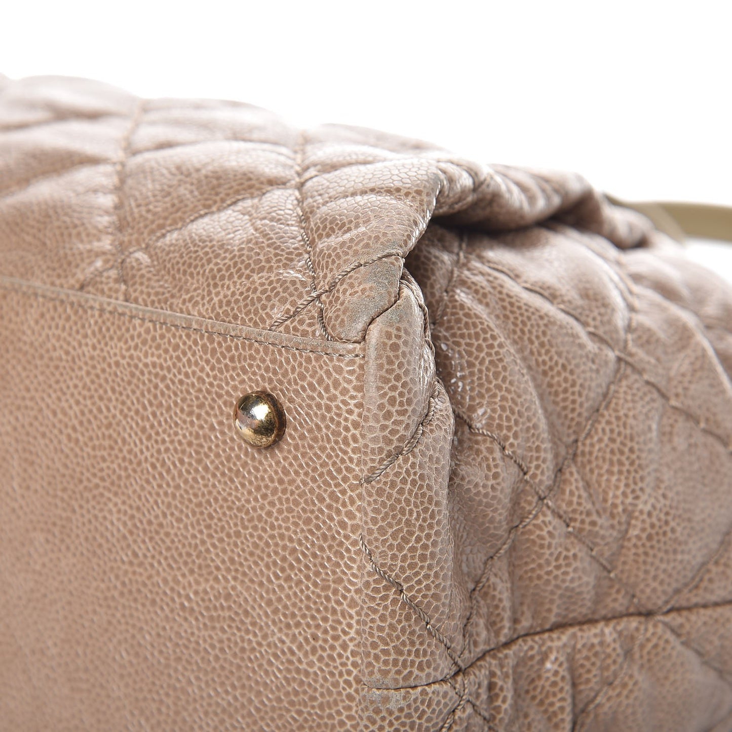 Crumpled Grained Calfskin Large Coco Pleats Tote Beige