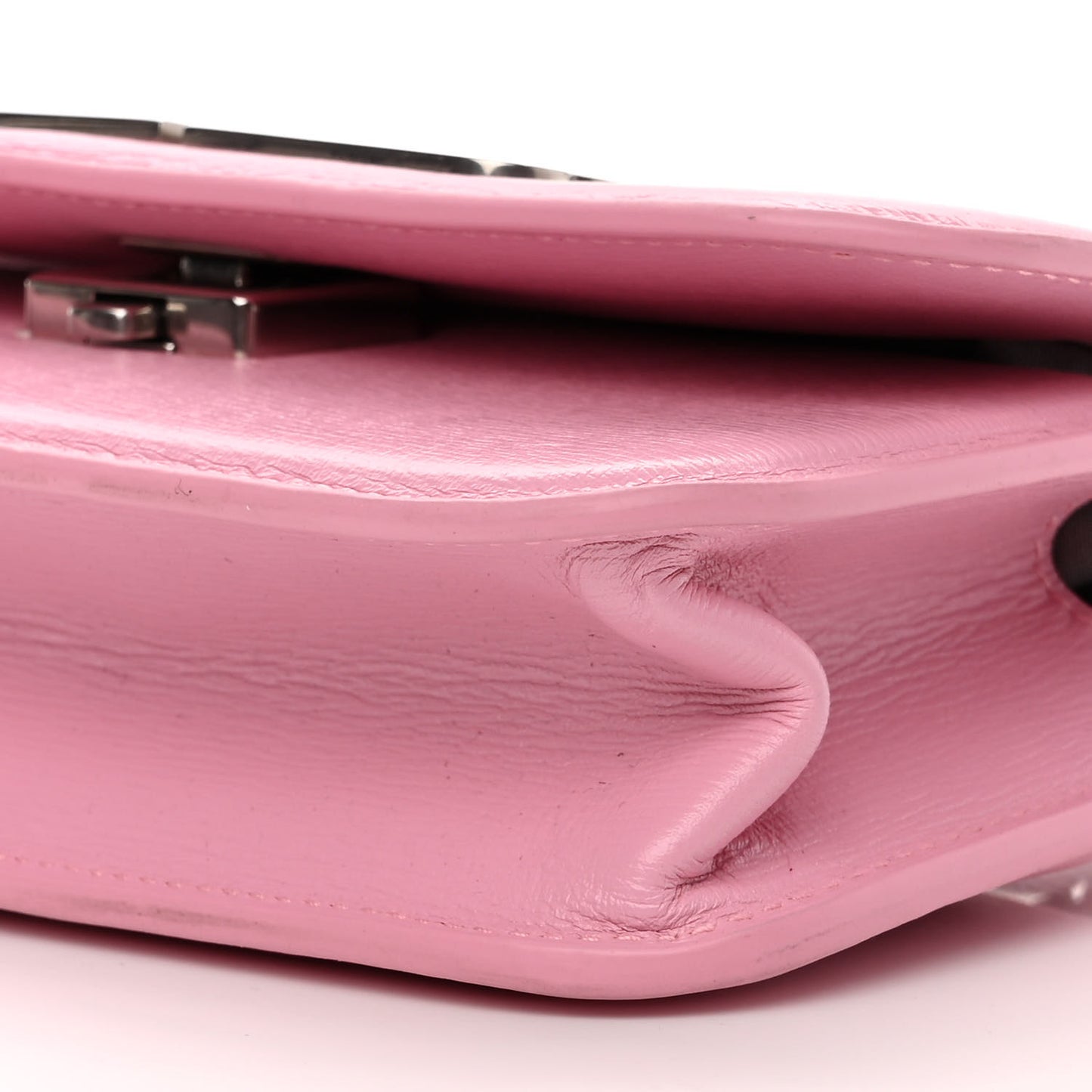 Calfskin Stripe Embossed Gossip Chain Bag XS Candy Pink