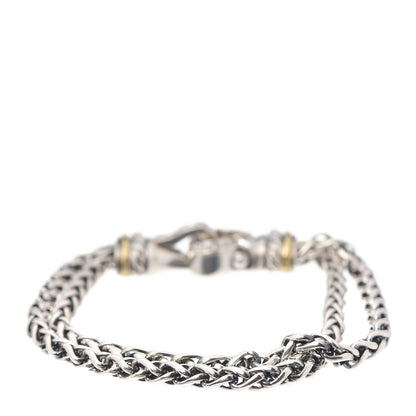 David Yurman Sterling Silver 18K Yellow Gold Diamond Double Wheat Buckle Bracelet 3 of 5
