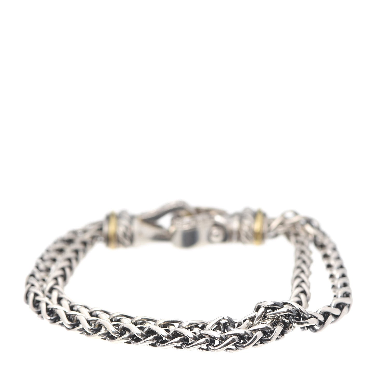 Sterling Silver 18K Yellow Gold Diamond Double Wheat Buckle Bracelet